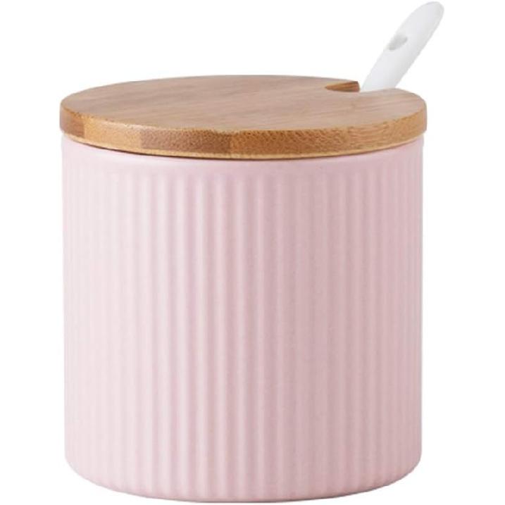 Керамическая рельефная полосатая сахарница, банка для специй, емкость для хранения, горшочек для приправ с крышкой и ложкой