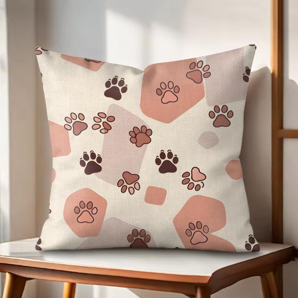 Paw Pattren Cushion Cover Natural Linen Organic Fabric DoubleSided Printing Couch Pillow Covers Home Decor