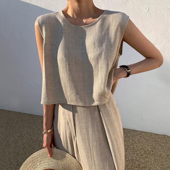 Элегантный однотонный повседневный комплект из 2 шт./компл., мягкий женский жилет с глубоким промежностью, комплект брюк, женская одежда, майка, брюки