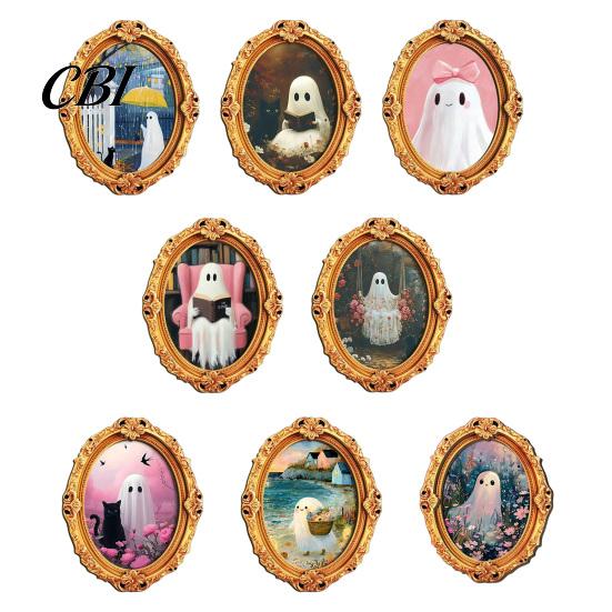 Decorative Magnetic Decor Halloween Ghost Fridge Magnet, Vintage Oval Frame Refrigerator Magnet Wooden Kitchen Decoration Accessories, Party