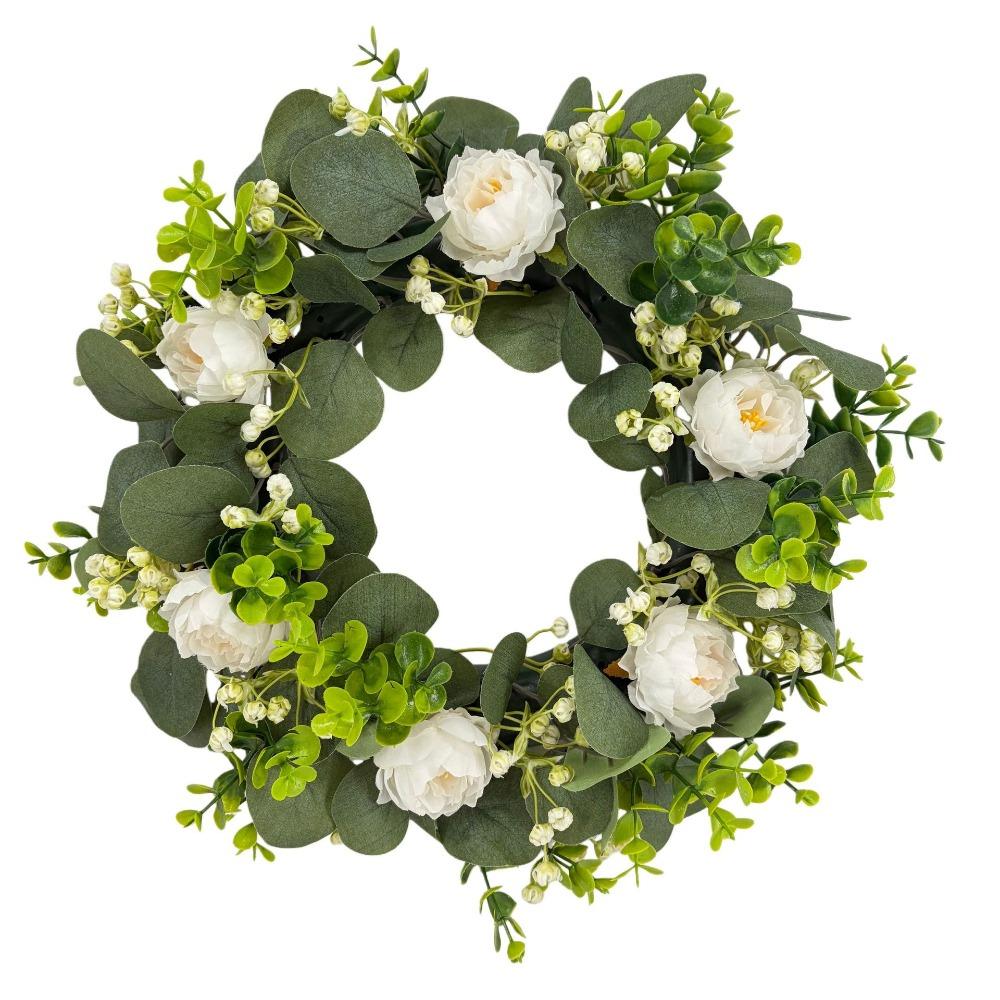 Green Leaves Artificial Peony Eucalyptus Wreath 38cm Artificial Flower Ornament Holiday