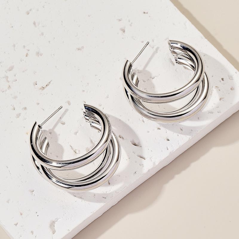 Новые серебряные серьги с серебряной иглой, полые, С-образной формы, многослойные, персонализированный дизайн, модные металлические серьги с характером