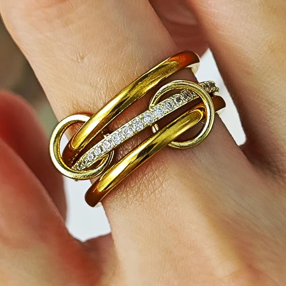 Fashion Stack Ring Stainless Steel Ladies Jewelry Gold Color Finger Accessories Multi Pieces Interlocking Spinelli Ring Gifts