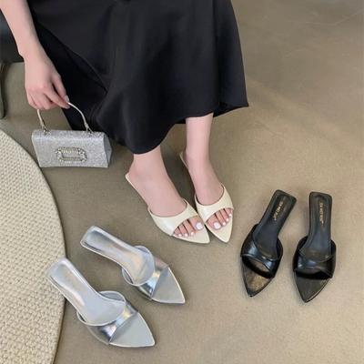 Модные Сексуальные Туфли на Шпильке Вечеринка Женские Сандалии 2025Лето Женские Дизайнерские Простые Повседневные Офисные Зрелые С Открытым Носком Женские Шлепанцы