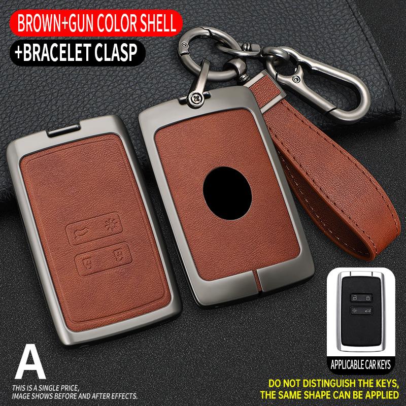 4 Button Zinc Alloy + Leather Car Key Case Cover Skin Holder for Renault Koleos Kadjar Captur Megane Clio Scenic Talisman Arkana