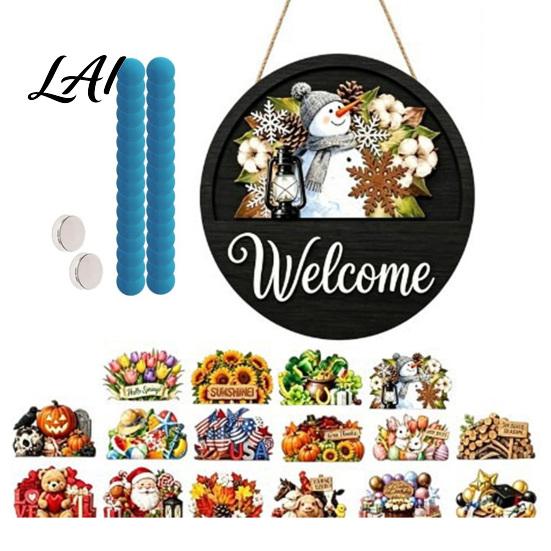 Personalized Welcome Sign for Front Entrance Interchangeable Sign Seasonal Magnetic/Insert Icon Hanger Rustic Door Decor with Magnetic Icons