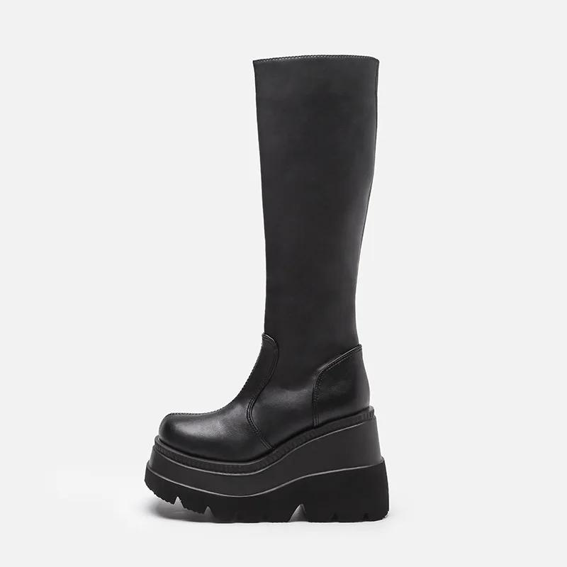 Women's Boots Fashion Gothic Style Mid-calf Ladies Boots Punk Platform Motorcycle Knight Boots Designer Trend Women Shoe