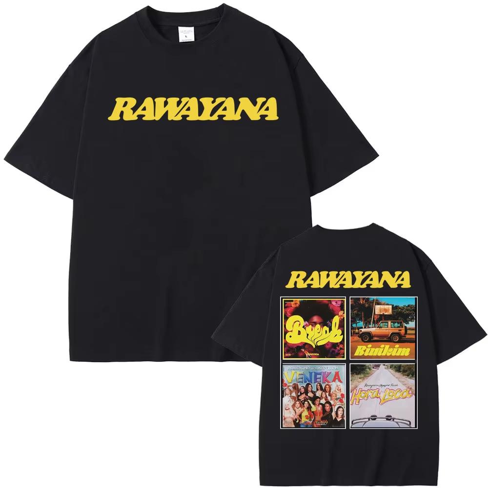 Футболка с обложкой альбома Rawayana Tour для мужчин и женщин Harajuku Hip Hop High Street Хлопковый комфорт Оверсайз футболка