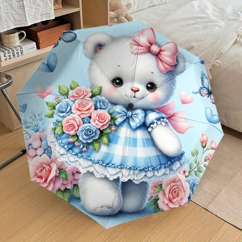 1P Blue, Bear Umbrella-8-Rib Reinforced, Automatic Open, Lightweight & Durable, Cute Fashion Accessory for Outdoor-Q203
