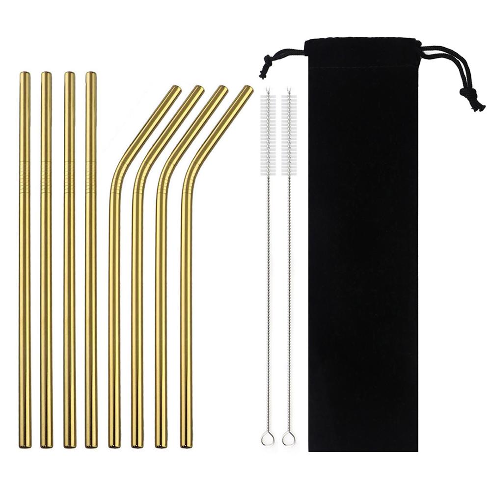 Metal Drinking Straw 304 Stainless Steel Colorful Straws Reusable Bent Straight Straw Set With Cleaner Brush Bar Party Accessory
