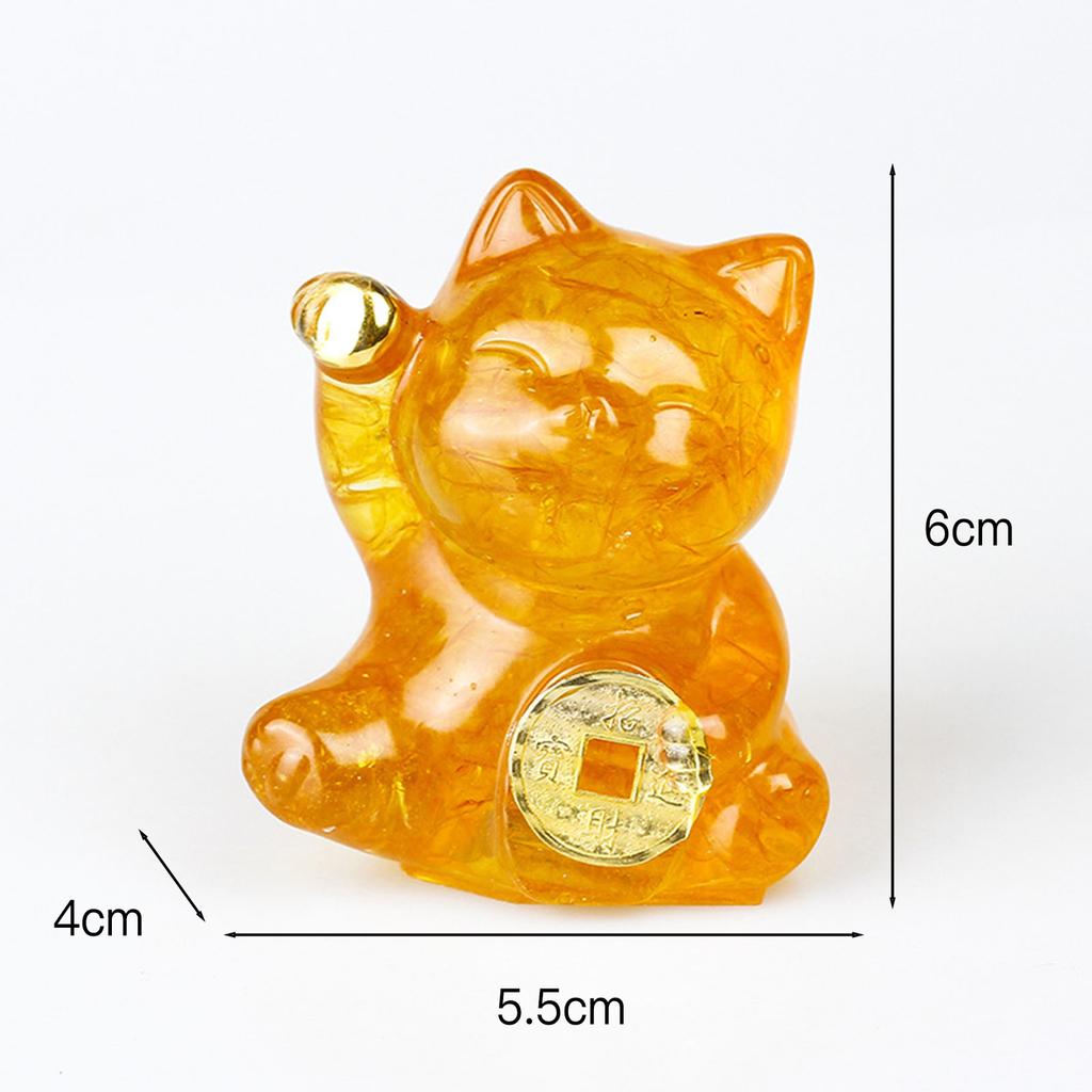 Mini Fortune Cats Statue Decor Crystal Epoxy Resin Cat Statue Attract Good Luck Money Wealth Gift for Men Women Desk Figurines
