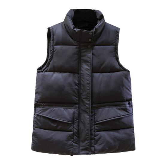 Winter Women Vest Coat Thickened Padded Zipper Closure Stand Collar Neck Protection Sleeveless Solid Color Windproof Heat Retention Outdoor Down Coat