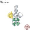BAMOER S925 Silver Vintage Pattern Clover with Bee Pendant Charm Fit Original Bracelet or Necklace DIY Jewelry
