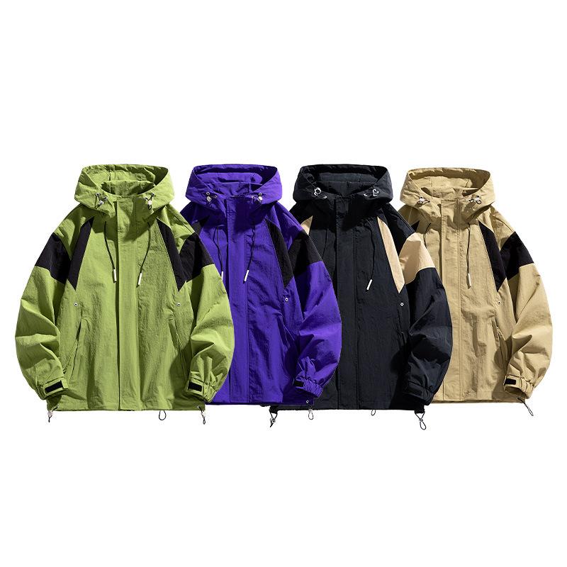 Рабочая куртка мужская осенняя свободная с капюшоном модная верхняя часть для толстых мужчин большого размера куртка с цветными блоками универсальная