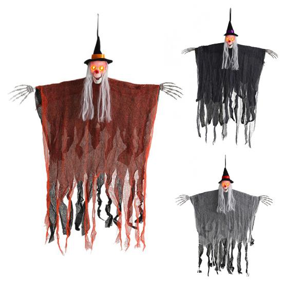 Yousheng Halloween Hanging Witch Decoration Sound Animated Flying Witch with Light-up Red Eyes for Indoor Outdoor Haunted House Decor