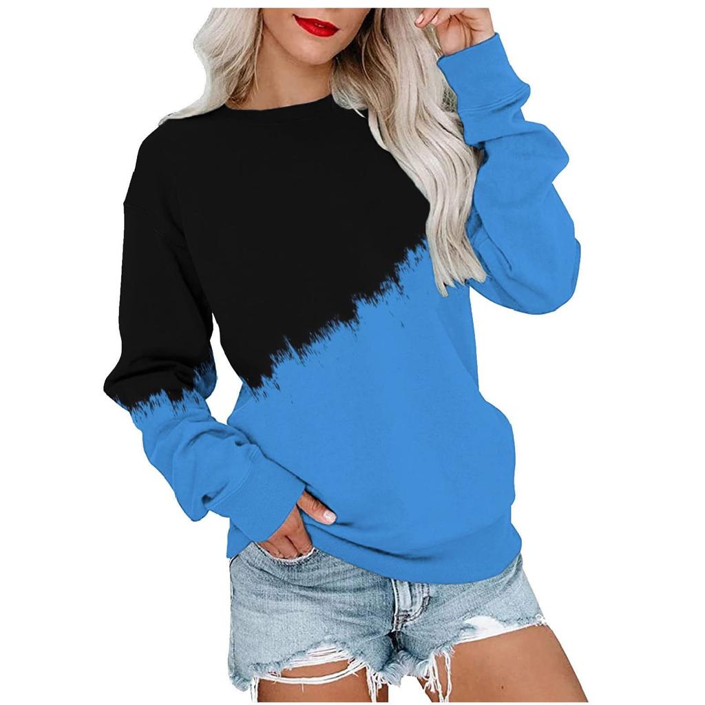 Women's Colorblock Sweatshirt Long Sleeve Round Neck Casual Comfortable Loose Lightweight Women's Sweatshirt