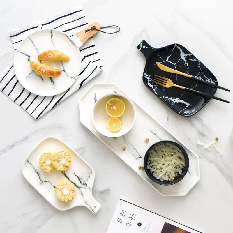 Скандинавский набор керамических мисок под мрамор – Фарфоровая посуда для завтрака, риса, лапши, супа