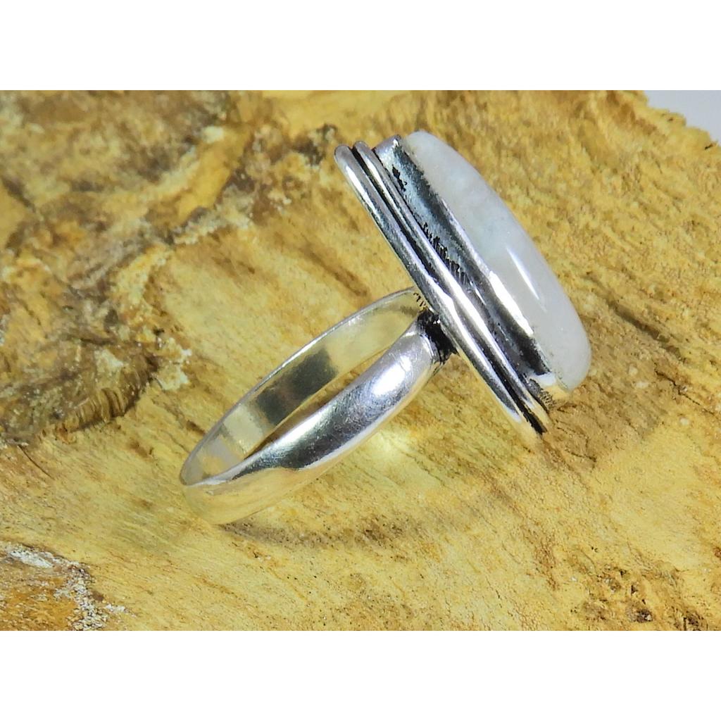 Natural Rainbow Moonstone 925 Solid Sterling Silver Ring Size US-9 PG-131