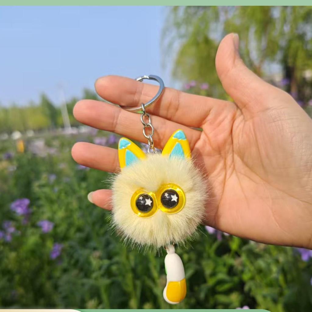 Adorable Rex Rabbit Fur Kitten Keychain - Plush Heart Cartoon Design with Free Shipping
