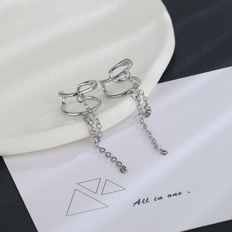 Цепочка с кисточками, двухслойный дизайн, простые клипсы для ушей без пирсинга, модные хип-хоп, холодный ветер, клипсы для ушей в виде косточки, прилив