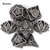 7 Pcs Silver Leaf Flower Metal Dice Hollow Metal Polyhedral Dice Set Suitable for Role-Playing RPG Board Game Card Game