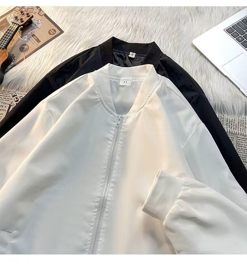 Men's Niche Street Style Retro Baseball Jacket 2024 - Solid Color, Spring/Autumn Outerwear for Couples