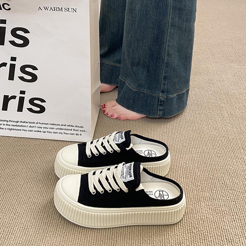 CRLAYDK Fashion Mule for Women Canvas Backless Slip On Casual Ladies Loafers Walking Slides Height Increase Skateboard Shoes