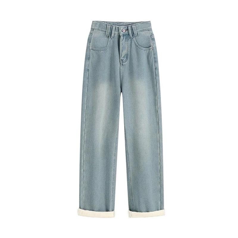 Брюки женские с подкладкой, с высокой талией, длинные, больших размеров, утолщенные, эластичные, однотонные, универсальные, повседневные джинсовые брюки