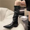 New Stretch Soft Leather Women Over The Knee High Boots Pointed Toe Shoes Autumn Winter Thick Heel Ladies Long Booties