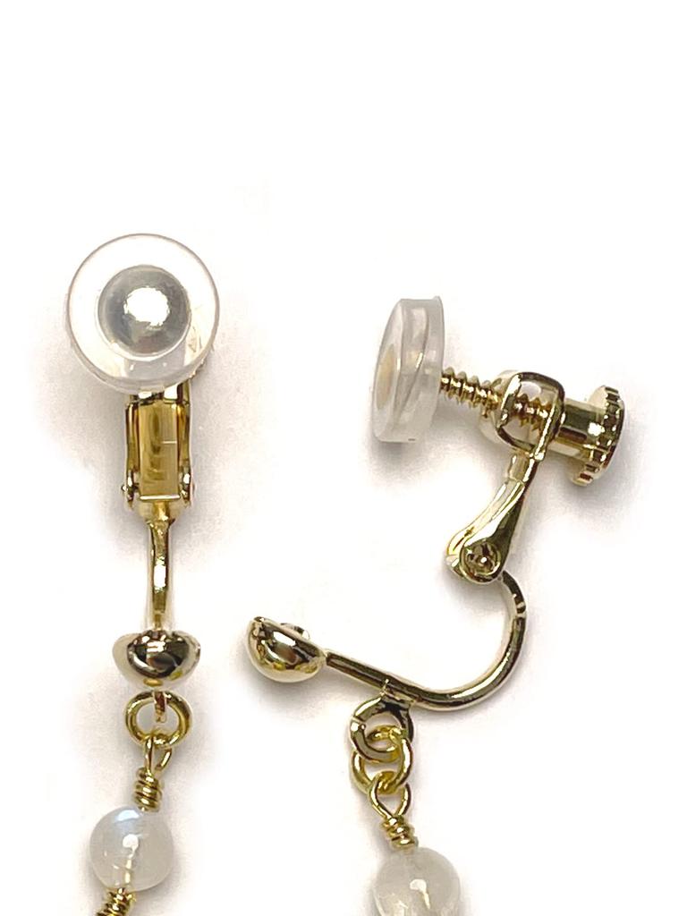 Venetian Glass Heart Gold Foil Moonstone Earrings with Silicone Natural Power Stone A1086 [Cherry] Cover, Stone,