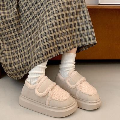 Модные теплые и теплые хлопковые туфли на платформе на липучке женские 2025 новые зимние бархатные утолщенные туфли-хлебушки