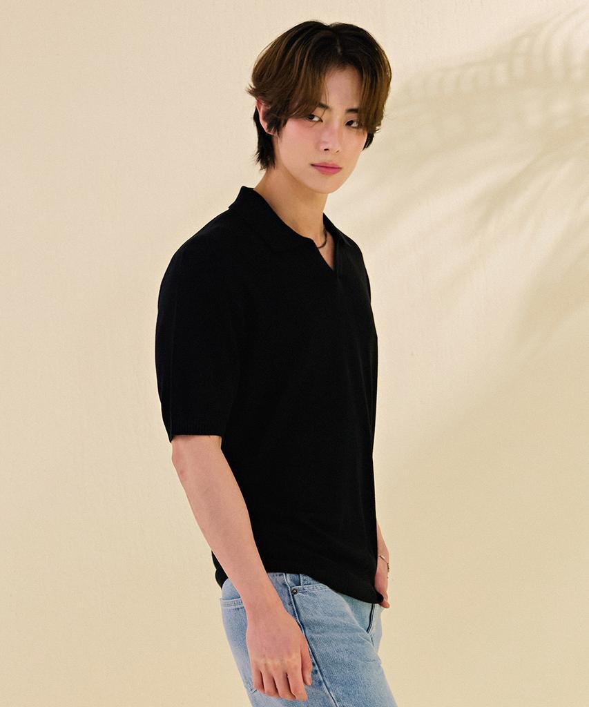 CHASECULT Men'S Cool Touch Open Collar Neck Short Sleeve Sweater-Dbrk5611D03