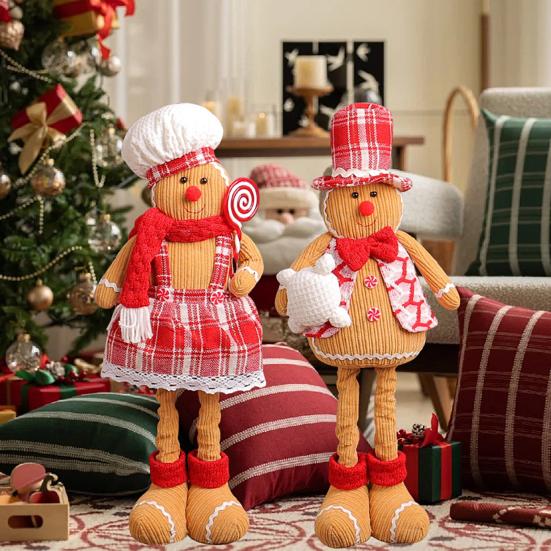 Рождественский пряничный человечек, плюшевая игрушка-кукла с выдвижными ногами, мягкая кухонная пряничная кукла для рождественской вечеринки, домашний декор