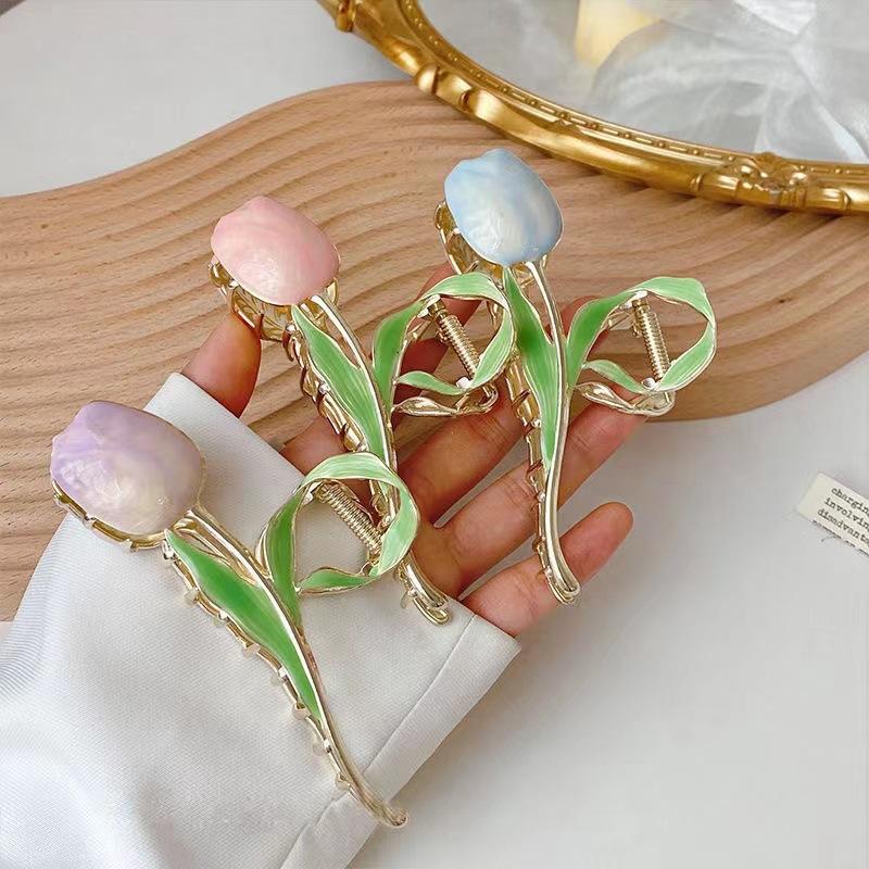 Новый зажим для волос Тюльпан Цветок изящество Зажим-акула Головной убор Винтажный зажим-краб для хвостика Модный милый ЗАЖИМ ДЛЯ ВОЛОС ДЛЯ ДЕВОЧКИ Ювелирное украшение для волос