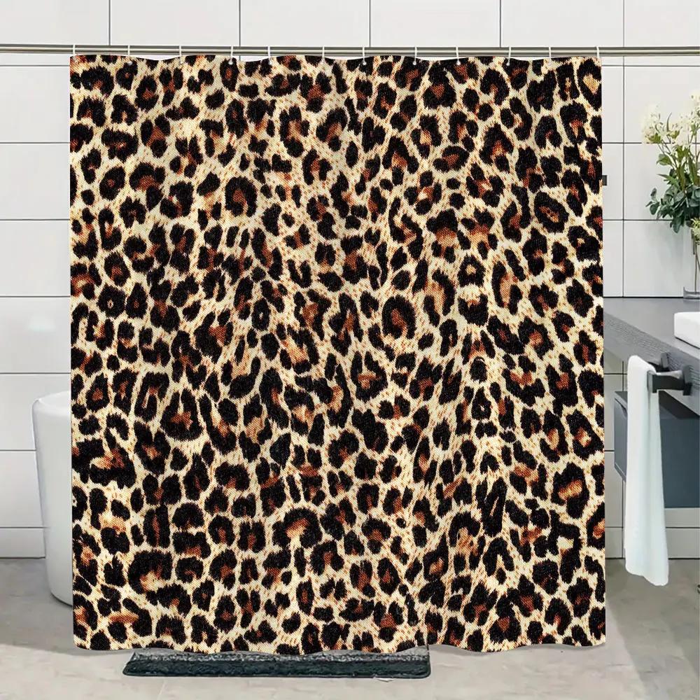 Шторка для душа «Дикая природа джунглей» с тигром, растениями, тропическими пальмовыми листьями, полиэстер, для ванной комнаты, с крючками, S