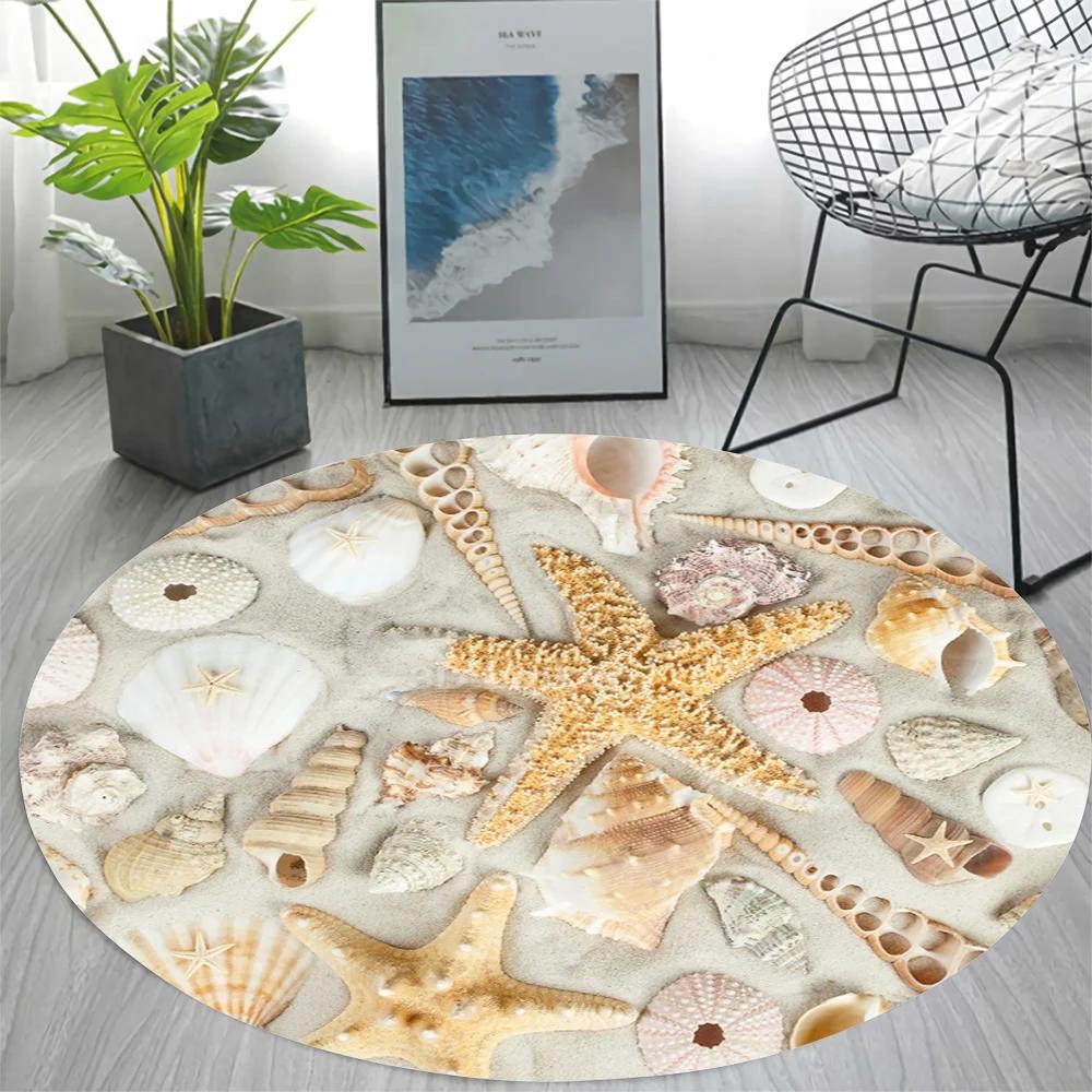 Beach Round Carpet Beautiful Shell Collector Rug Home Bedroom Living Room Decoration Entrance Mat Kitchen Bathroom Anti-Slip Mat