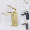 Tuqiu Basin Faucet Black and Gold Bathroom Mixer Tap Black Wash Basin Faucet Single Handle Hot and Cold Waterfall Faucet