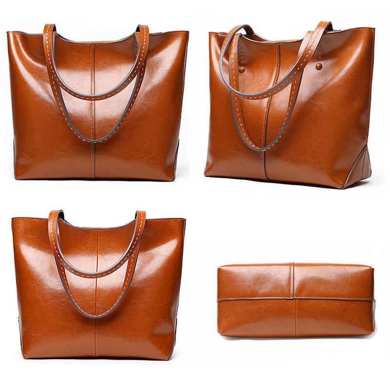 Zency Модная женская сумка через плечо из мягкой коровьей кожи, ретро коричневая сумка-тоут, вместительная женская сумка для шопинга, черная, серая