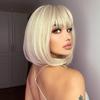 Light Blonde Synthetic Wigs with Bangs Short Straight Bob Hair Wig for Women Cosplay Daily Natural Hair Heat Resistant Fibre Wig