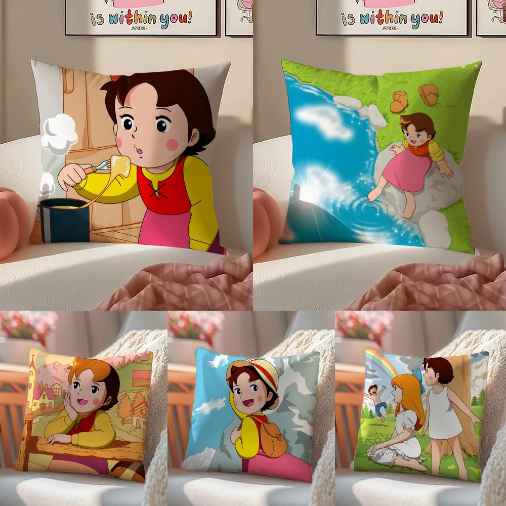 Cartoon HHeidi Girl of the Alps Cushion Cover Pillowcase Short Plush Invisible zipper Room Sofa Cushion Cover