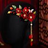 Vintage Red Flower Hair Clips with Tassel Alloy Hair Clips Red Headpiece Barrettes for Friends Girlfriend Wife Novel Gift