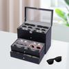 4-Layer PU Leather Glasses Display Box – Glass Top – Holds 24 Sunglasses or Eyeglasses – Black