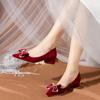 2024 Women's Spring and Autumn New Red Rhinestone Bow Large Wedding Shoes Pointed Comfortable Shallow Mouth High Heels
