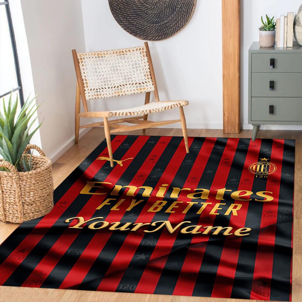 Ac Milan Customize Text Floor Rug Office Rug Design for Game Room Balcony Dining Room Entryway Antislip Carpet Decorate Offices Gift for Festivals
