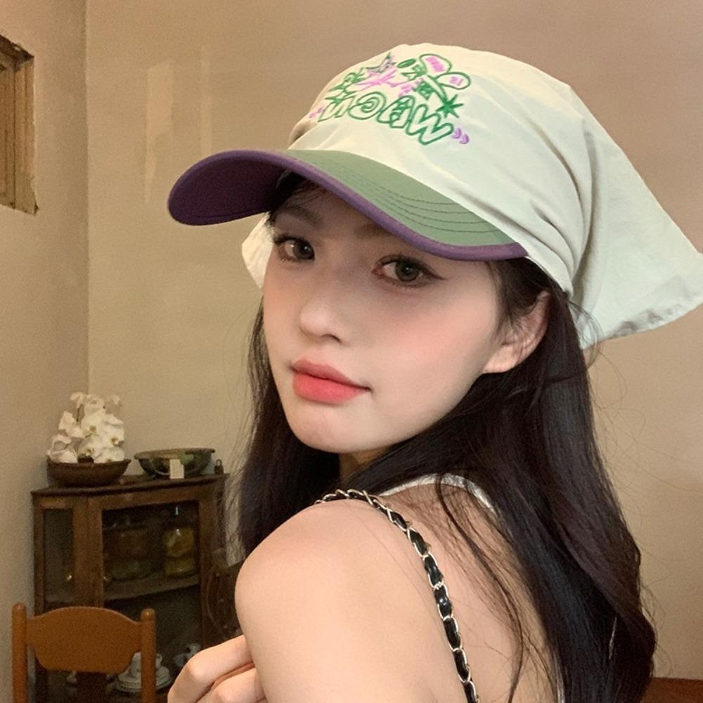 Korean Style Strappy Bandana Hat Sunscreen Letter Headscarf Hat Embroidery Baseball Cap  Vacation