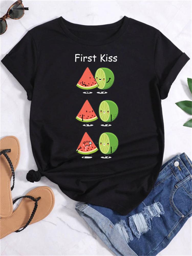 Maycaur Новая летняя забавная женская футболка с принтом арбуза и фруктов Harajuku Белые футболки с рисунком повседневные женские топы женская одежда