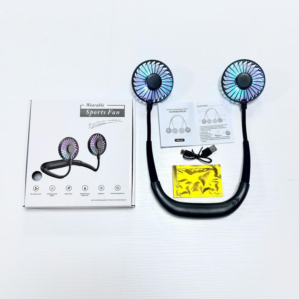 Mini USB Summer Cooling Fan Mini Neck Hanging Fan Hands Free Neckband Fan for Sports Home Office Travel