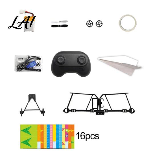 Toddlers Aircraft Building Toy Remote Control Paper Airplane Kit with 16/32 Colorful Paper DIY Electric RC Plane Gyro Stabilizer Glider Assembly