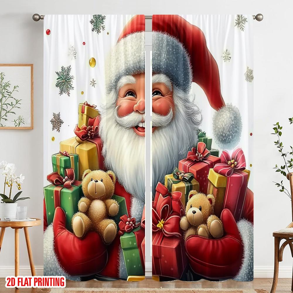 2 шт., Минималистичные шторы с 2D-печатью Санта Клаус С Рождеством Христовым Подарок (3) Универсальная ткань (без стержня) Подарки для спальни