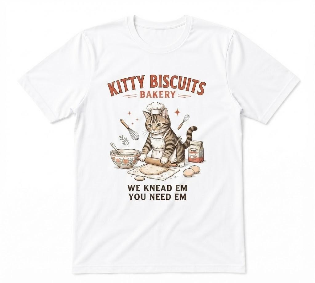 Cat Funny Cat Biscuit Bakery Lover Cute Animals Graphic Gift Tee White T-shirt